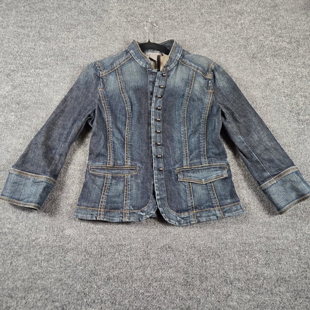 Ann Taylor Denim Jacket Womens 4 Blue Military Ball Button Collar